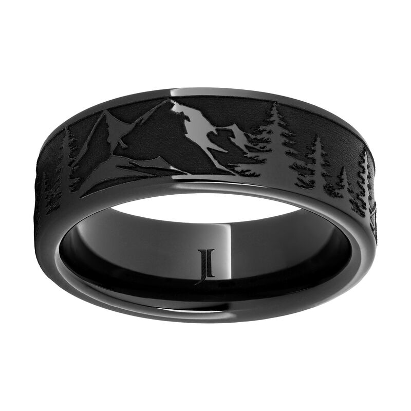 Men's Flat Mountain Pine & Black Ceramic & Ceramic Wedding Ring (8mm) image number null